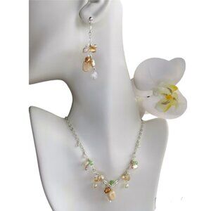 Vintage 90s Czech beaded cream green 3 PC set